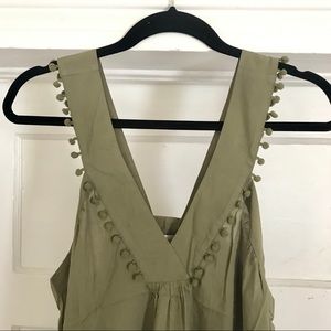 Loft Olive Green Blouse with Pom Pom Detail